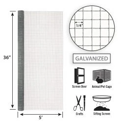 Garden Craft 36" x 5' Galvanized Hardware Cloth Fence, 1/4" Square -Home Tools Sales 2024 19000033 2 1