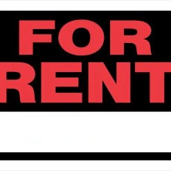 Hillman 8"x12" Plastic Fluorescent "For Rent" Sign