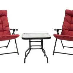Sunray 3 pc. Red Metal Outdoor Bistro Folding Set