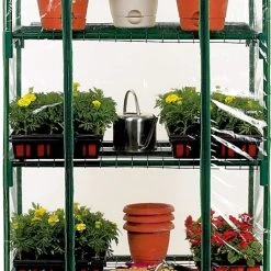 Backyard Expressions Indoor Lightweight Clear Plastic Four Shelf Mini Greenhouse